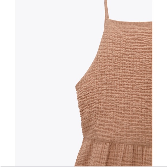 NWT Zara Short Tiered Dress XL Straw Tan Beige - Picture 5 of 5